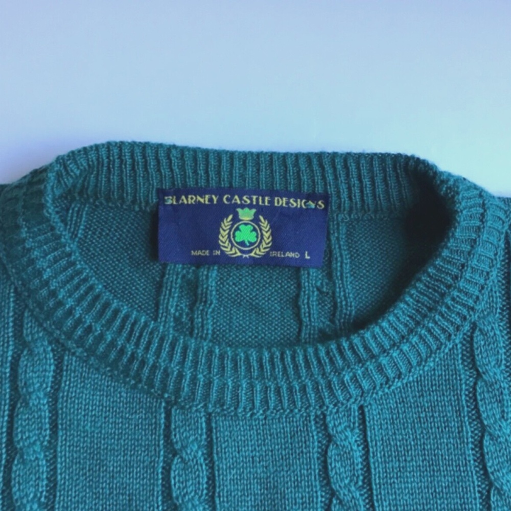 Blarney  Nice dark green colour cabled pullover Sz L made in Ireland 🇮🇪